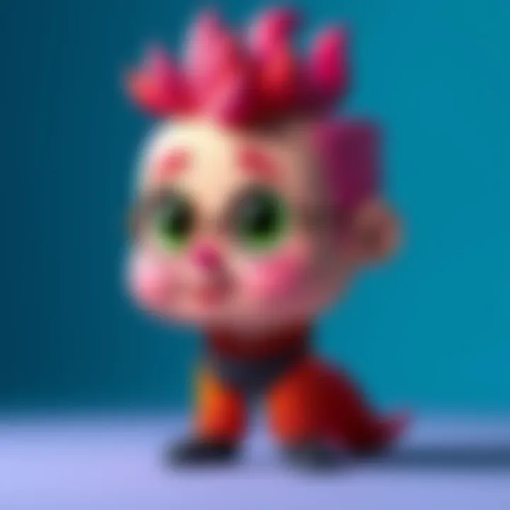 A vibrant 3D character model with cell shaded textures demonstrating cartoon style effects, showcasing simple design techniques for artists.