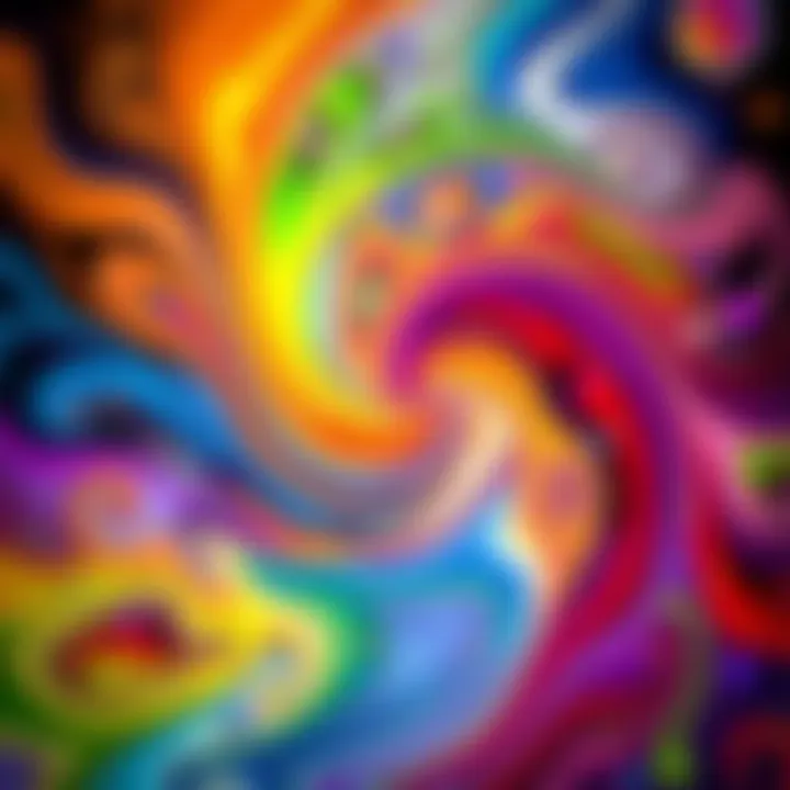 A vibrant abstract art piece featuring swirls of color and shapes, showcasing a unique art style created with simple prompts.
