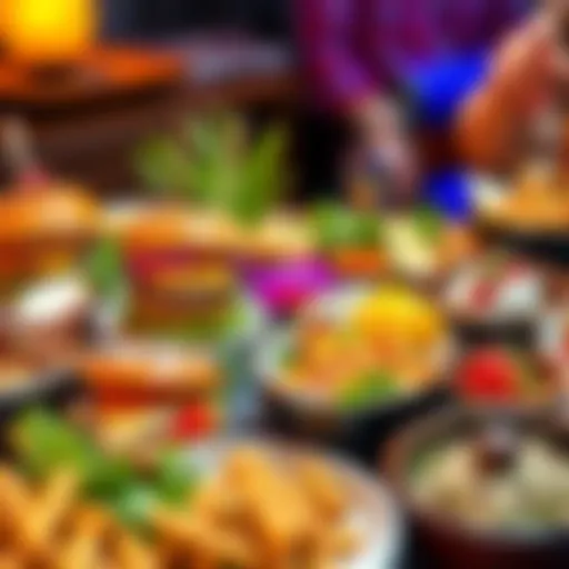 A variety of delicious and trendy dishes including gourmet burgers, plant-based bowls, and unique desserts displayed on a table