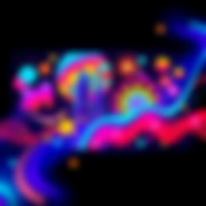 A vibrant audio reactive poster with animated designs responding to sound, incorporating elements of art and music.