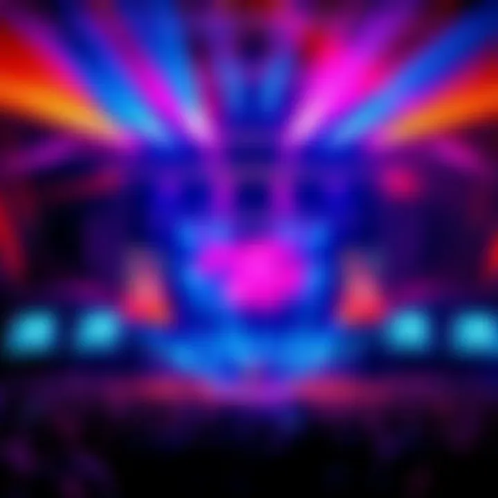 Bright lights and graphics enhance a live concert performance with a vibrant atmosphere