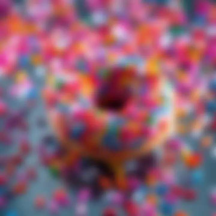 A bright and colorful donut covered in sprinkles, representing a key symbol in 'Everything Everywhere All At Once'.