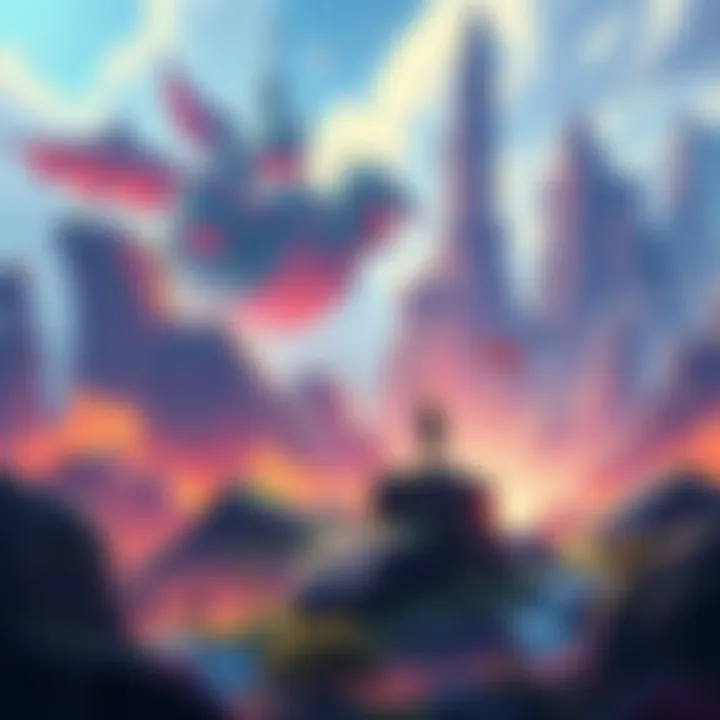 A vibrant artwork showcasing a unique art style for a new video game, featuring imaginative characters and landscapes.