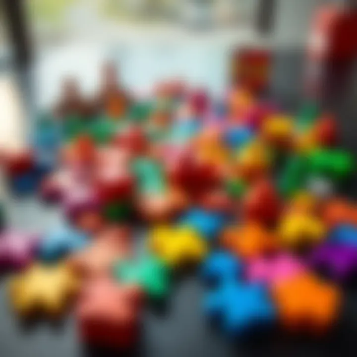 A vibrant assortment of game pieces laid out on a table, showcasing different shapes and colors for a fresh puzzle experience