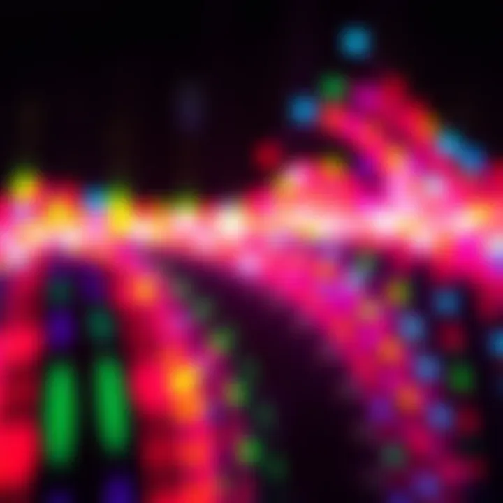A vibrant light display showcasing various colors and patterns blending together, creating a visually striking effect.