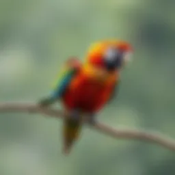 A vibrant parrot sitting on a tree branch, showcasing its bright feathers and curious expression