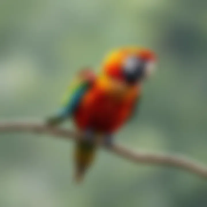 A vibrant parrot sitting on a tree branch, showcasing its bright feathers and curious expression