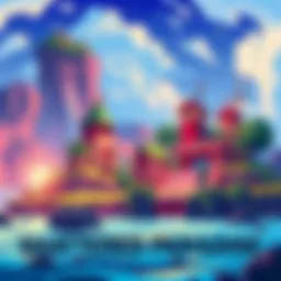 Vibrant pixel art scene showcasing characters and landscapes from the game Shattered Paradise