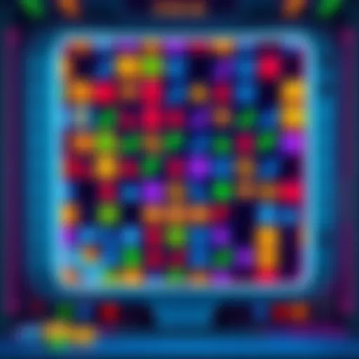 A vibrant screen displaying various colorful puzzle game tiles and pieces, showcasing classic gameplay elements.