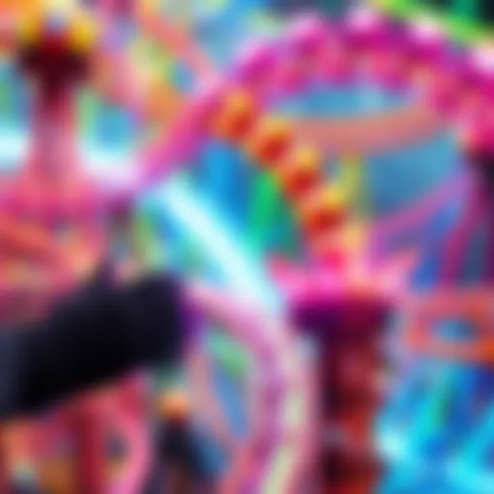A bright roller coaster with twists and turns, showcasing dynamic elements and engaging mechanics in a vibrant game setting.