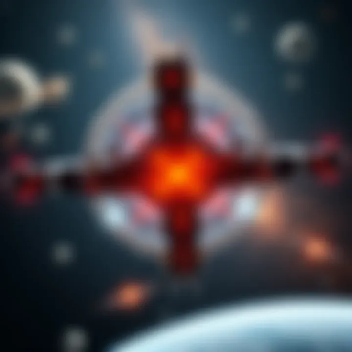 A large, futuristic orbital structure floating in space, surrounded by stars and planets.
