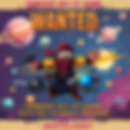 Comedic Sci-Fi Game Cover A wanted criminal in a colorful pixelated space setting, dodging police and pirates while flying a spaceship. Various planets and resources are visible in the background.