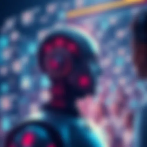 A digital illustration showing vibrant comment threads with diverse feedback and interactions around an AI bot interface.