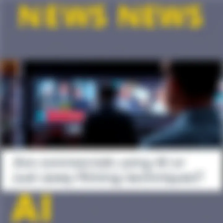 Commercial with AI Elements A commercial scene showing a blend of AI technology and filming techniques, with a person reacting to an ad on screen, capturing the uncanny feel of modern advertising.