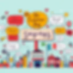 A colorful illustration showcasing various common sayings with speech bubbles and cultural icons around them