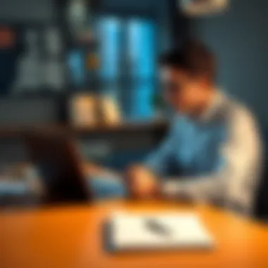 Communicating Needs Clearly A person sitting at a desk with a laptop, engaging in a discussion while taking notes on a notepad, showing strong communication skills
