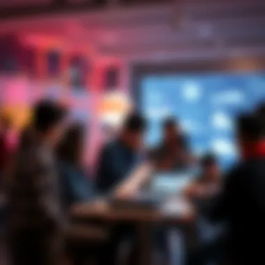 People reviewing and discussing design options in a collaborative setting