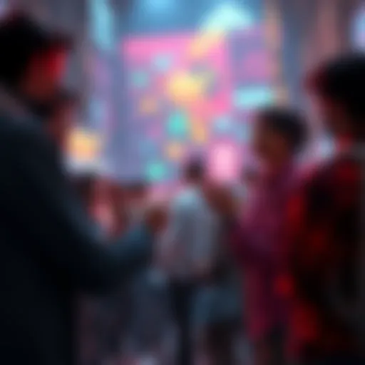 A group of people engaging in a heated discussion about AI-generated art, with some showing support and others expressing criticism, highlighting the divide in opinions.