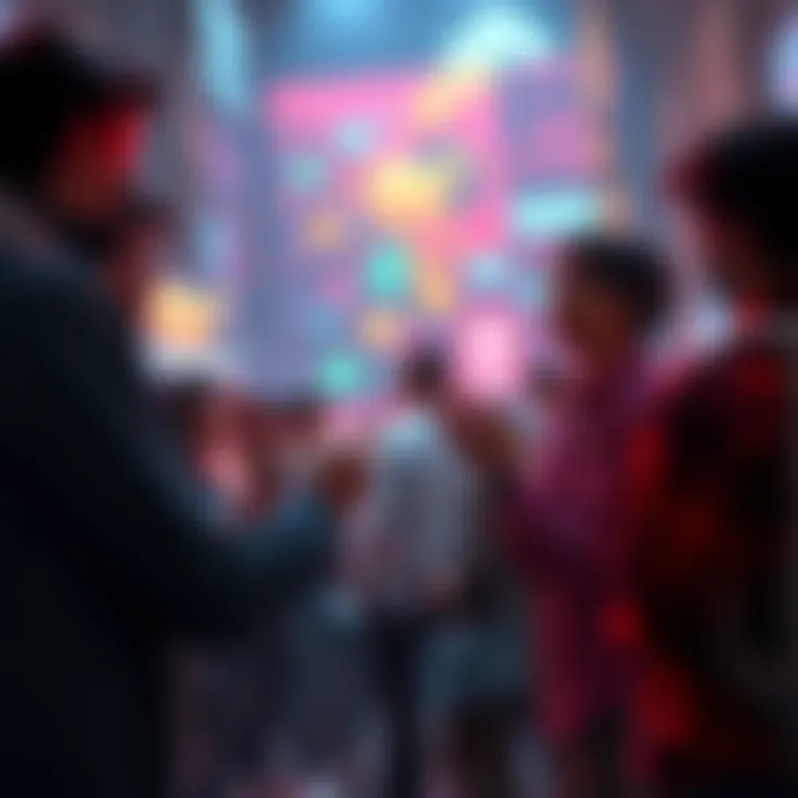 A group of people engaging in a heated discussion about AI-generated art, with some showing support and others expressing criticism, highlighting the divide in opinions.