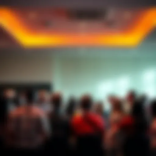 A group of diverse people gathered in a room discussing ideas and sharing feedback on a proposal.
