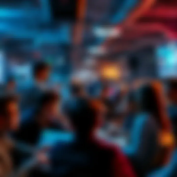 A group of people collaborating at a community event for Greybeard Game Studios, sharing ideas and enthusiasm for game development.