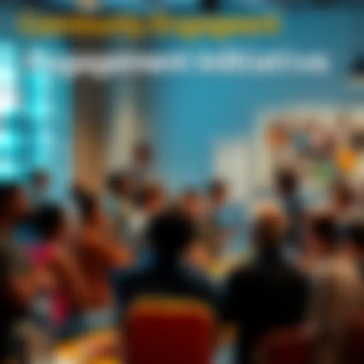 A graphic representing a community gathering with diverse people discussing ideas together, symbolizing connection and engagement.