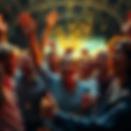 A group of happy people expressing relief and joy after the Community Feed has been removed, signaling a positive change on the platform.