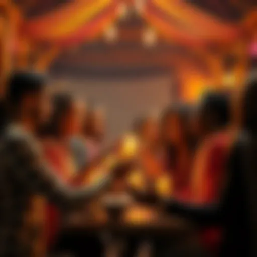 A diverse group of people joyfully sharing spells in a community setting, expressing gratitude and support for one another.