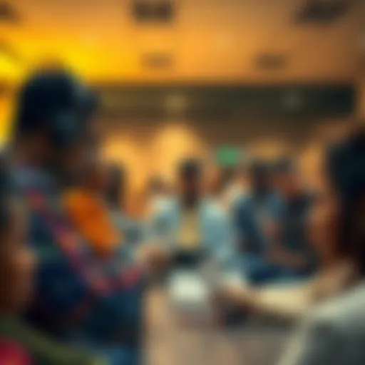 A diverse group of people come together, discussing technology and its impact on society, with laptops and tech devices in hand.