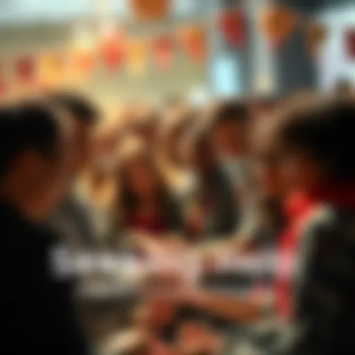 A diverse group of people working together to support one another in a community event, showcasing collaboration and assistance.