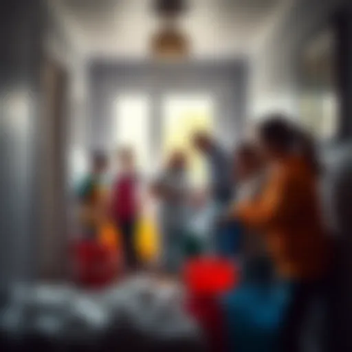 Group of people cleaning a home together to support a friend in need