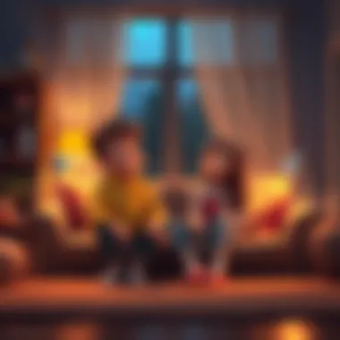 Two Companions to Choose From A cozy scene featuring two friendly characters sitting in a living room, inviting the viewer to choose one for companionship tonight.