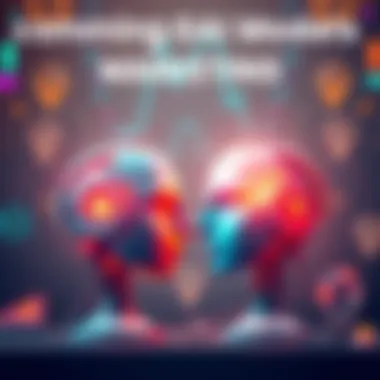 An illustration showing two AI models, GPT 5.5 and Claude, side by side with marketing symbols like graphs and light bulbs around them.