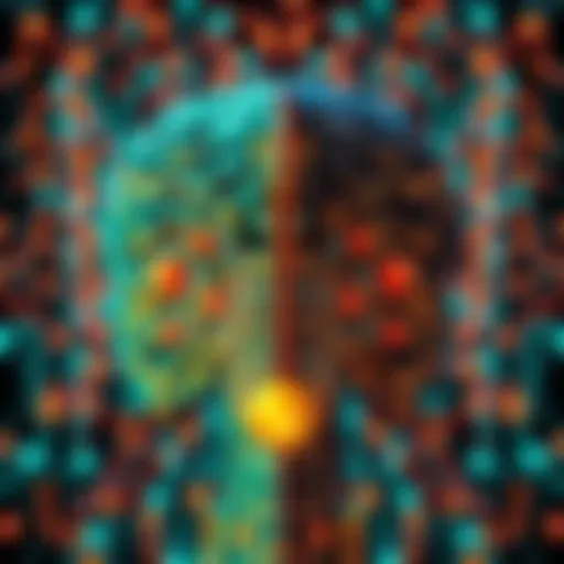 A visual showing a split image with large language models on one side and AGI patterns like LivinGrimoire on the other, highlighting their differences.