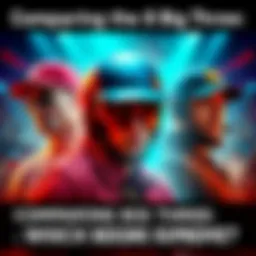 A graphic showing three distinct contenders side by side, highlighting their strengths and weaknesses in a competitive analysis.