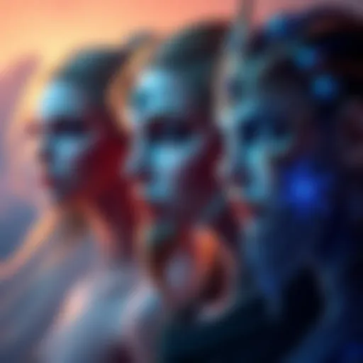 Three high-fantasy portraits generated by different art models side by side for comparison