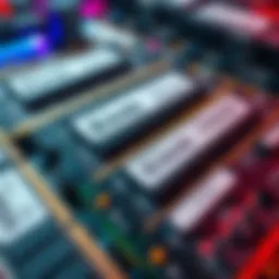 A close-up view of various computer RAM sticks displayed next to price tags showing high costs, representing the issue of rising RAM prices.