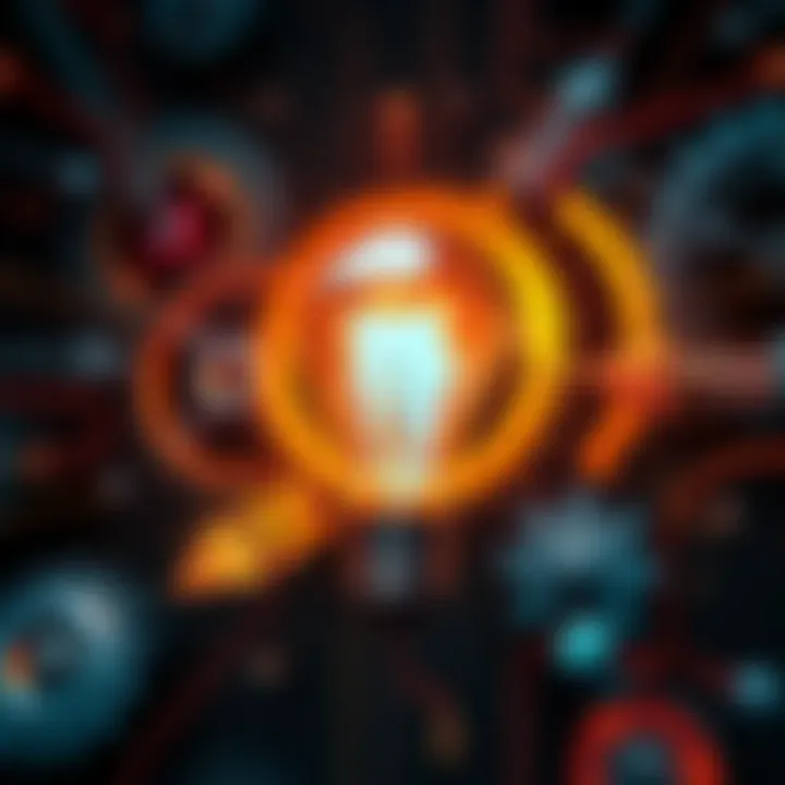 A light bulb surrounded by gears and arrows, symbolizing the growth of an innovative idea.