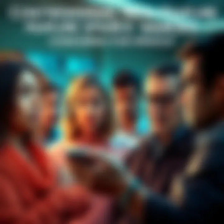 A group of worried adults having a discussion about a new online feature for minors, showing expressions of concern and contemplation.