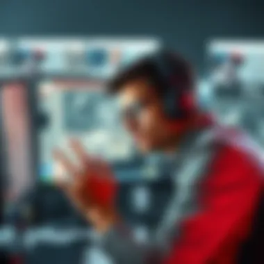 A game developer looking at a computer screen filled with documents and concept art, expressing worry about their unique game idea being stolen while preparing for promotion.