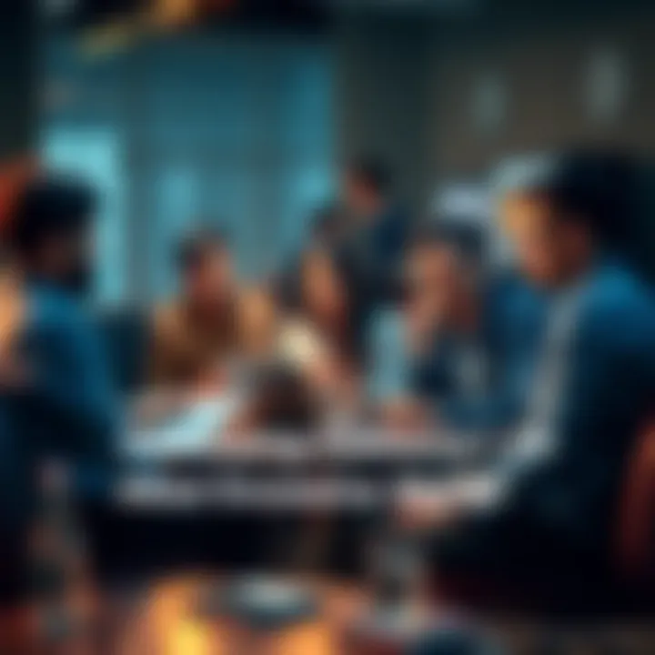 A group of people in a casual setting debating the features of GPT 5.5, with laptops and notes around them