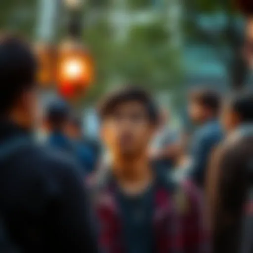 A person looking worried while listening to a heated conversation in a park, symbolizing safety concerns in public discussions