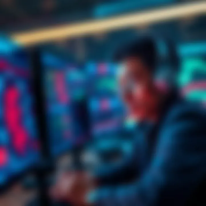 Concerns Over AI Progress A person looking worried while examining a computer with AI graphics on the screen, highlighting caution in AI development.