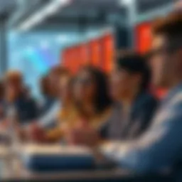 A group of people discussing and expressing concerns about data centers in a meeting setting, showing worried expressions.