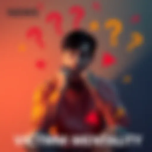 A person sitting with a thoughtful expression, reflecting on their choices, surrounded by question marks and abstract shapes representing doubt. Their body language shows hesitation, suggesting an int...