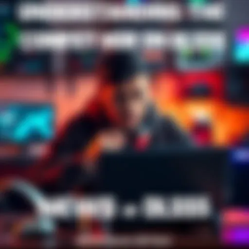 A gamer looking confused while reading about DLSS5 on a laptop, surrounded by gaming gear