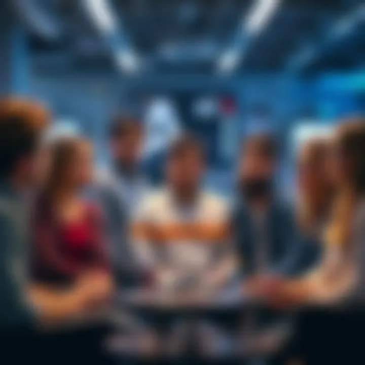 A group of people looking confused while talking about artificial intelligence in a casual setting.