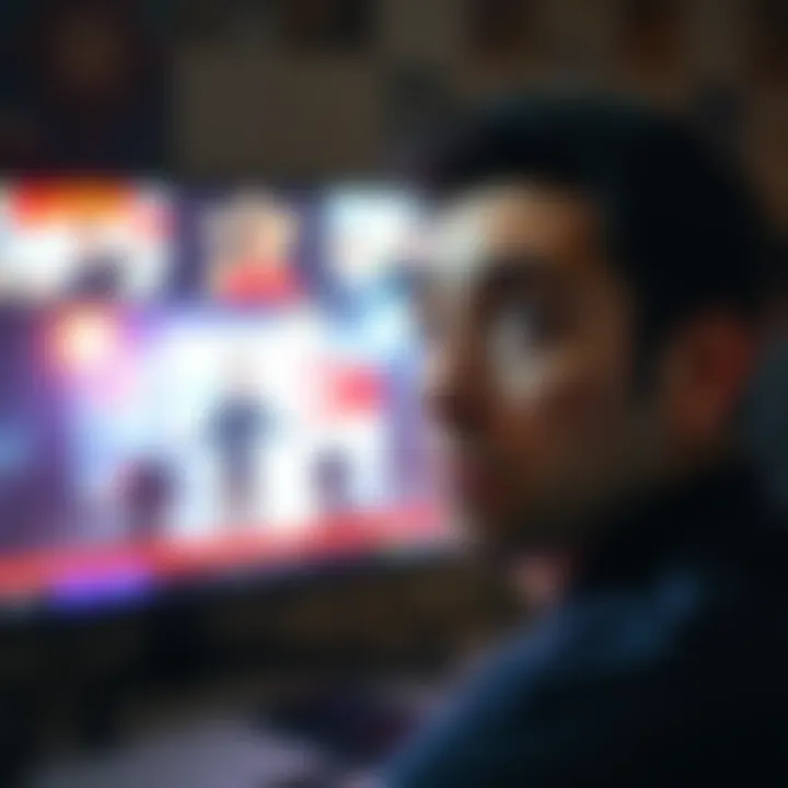 A person looking perplexed while watching a screen showing strange images, symbolizing satire and alternative realities.
