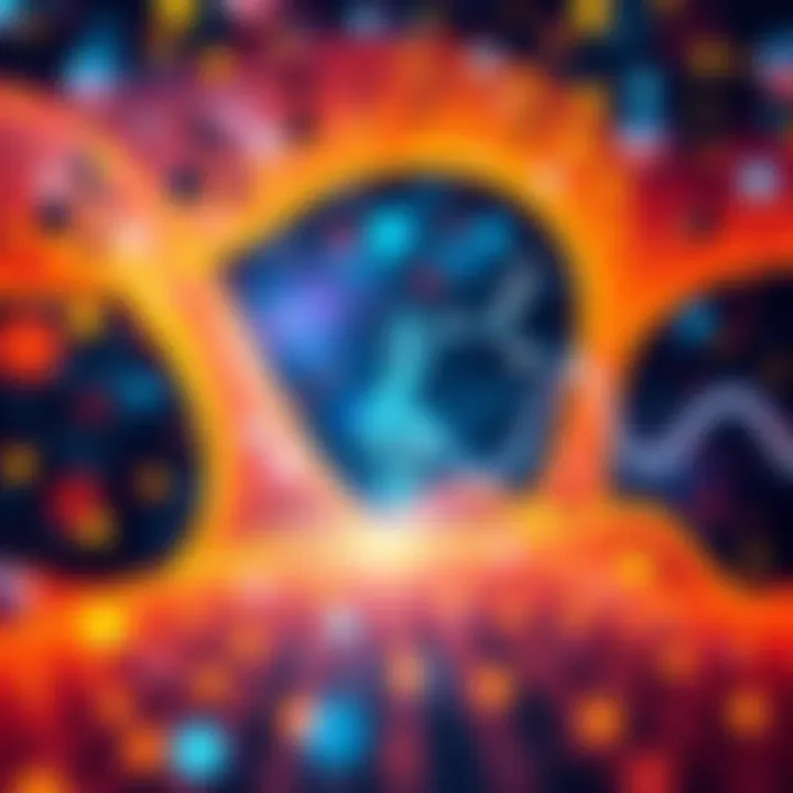 An abstract representation showing music notes blending with chemical formulas and wave patterns, illustrating the intersection of music theory, chemistry, and wave theory.