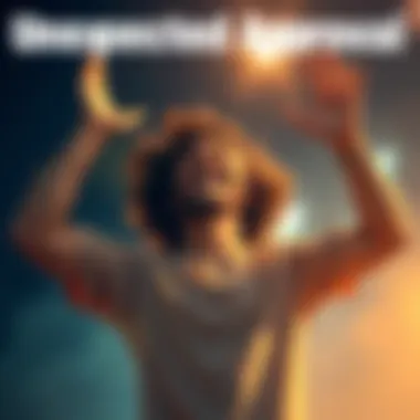 A person smiling and raising their hands in joy after receiving approval for their content creation.